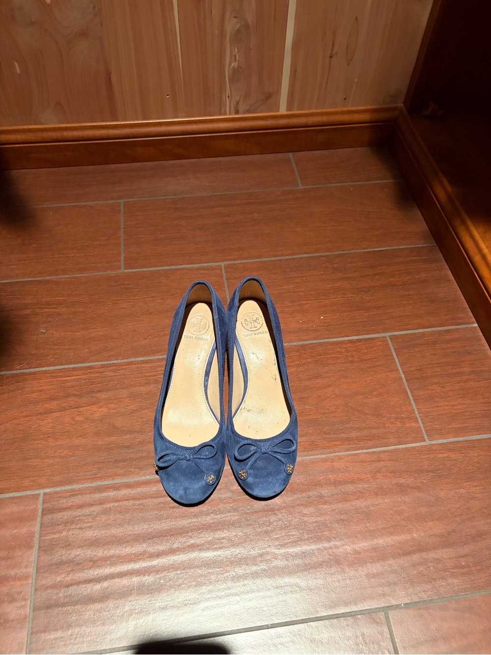 Tory Burch Navy Suede Ballet Bow Heels